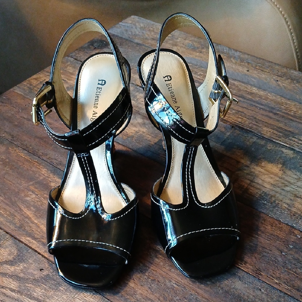 Etienne Aigner Black Patent Leather Heels